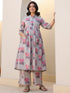 Grey Pure Cotton Foil Printed Flared Maternity Kurta Set